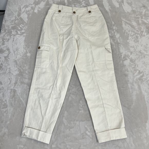 Converse Pants Womens 6 Ivory Linen Blend Cargo Hi Rise Utility Coastal Minimal - Picture 10 of 12